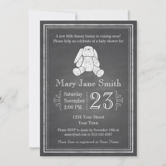 Chalkboard Bunny Baby Shower Invitation (Front)