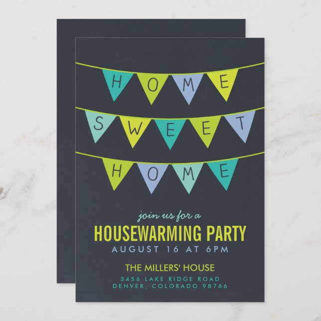 Chalkboard Bunting Housewarming Party Invitation (Front/Back)