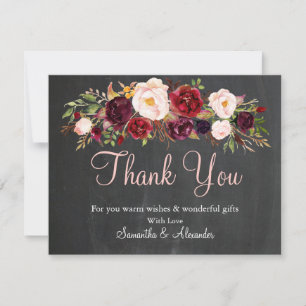 Chalkboard Burgundy Marsala flower Thank You Card