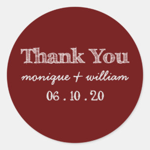 Chalkboard Burgundy Rustic Wedding Thank You Classic Round Sticker