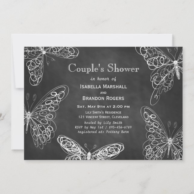 Chalkboard Butterflies Couple's Shower Invitation (Front)