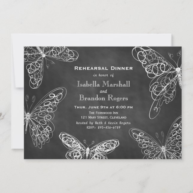 Chalkboard Butterflies Rehearsal Dinner Invitation (Front)