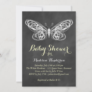 Chalkboard Butterfly Baby Shower Invitation
