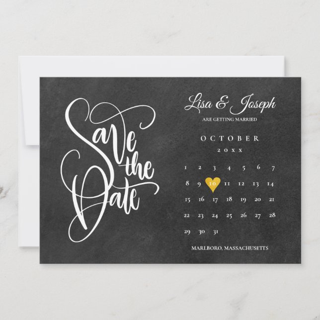 Chalkboard Calendar Gold Love Heart Save The Date (Front)