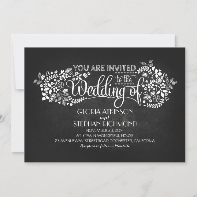 chalkboard calligraphy wedding invitations (Front)