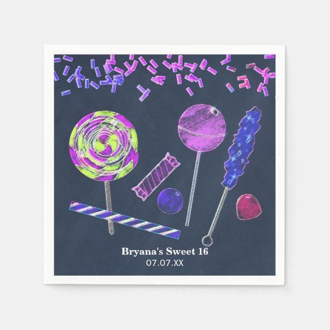 Chalkboard Candy Land Sweets Chalk Doodles Party Napkin (Front)