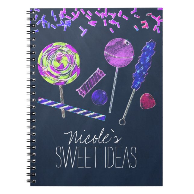Chalkboard Candy Land Sweets Chalk Doodles Party Notebook (Front)