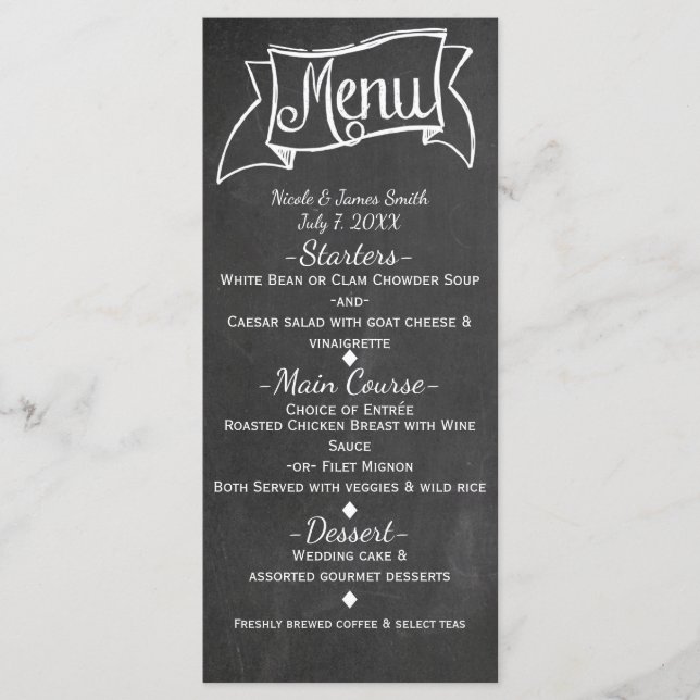 Chalkboard Chalk Look Elegant Wedding Menu Card (Front)