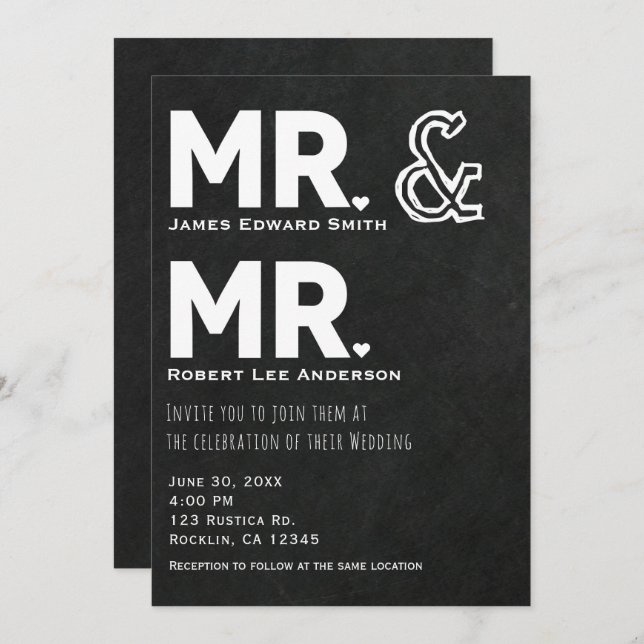 Chalkboard Chalk Mr. & Mr. Gay Wedding Engagement Invitation (Front/Back)