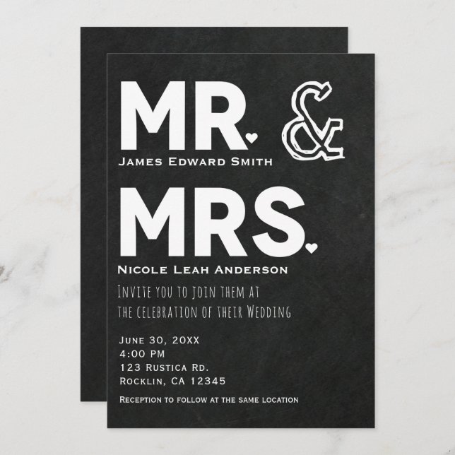 Chalkboard Chalk Mr. & Mrs. Wedding Engagement Invitation (Front/Back)