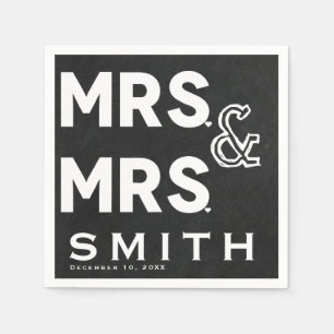 Chalkboard Chalk Mrs. & Mrs. Wedding Engagement Napkin