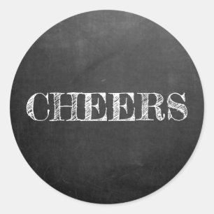 Chalkboard cheers typography black and white classic round sticker