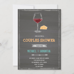 Chalkboard cheese wine theme invitation
