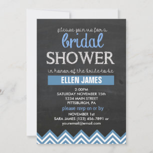 Chalkboard Chevron Bridal Shower Blue Invitation