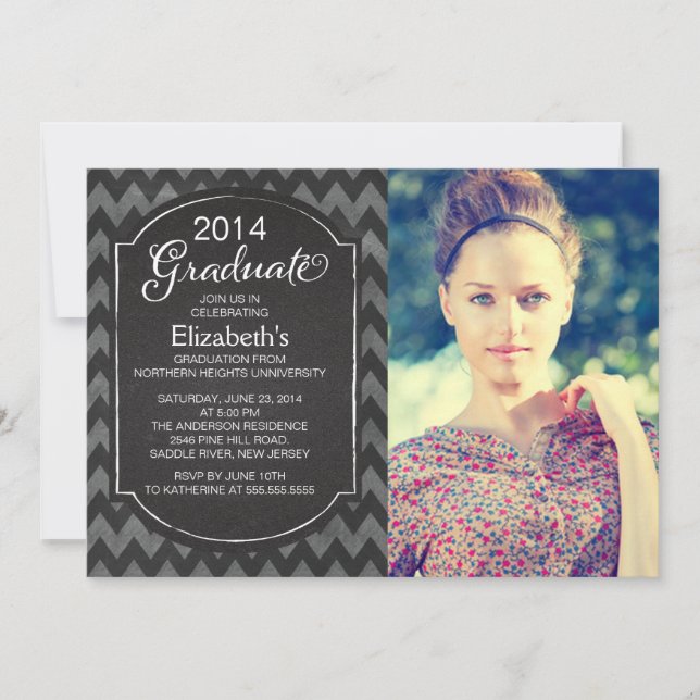 Chalkboard Chevron Photo Graduation Party Invite (Front)