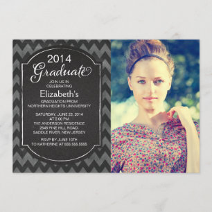 Chalkboard Chevron Photo Graduation Party Invite