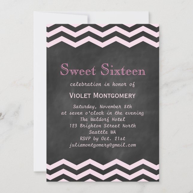 Chalkboard & Chevrons Sweet Sixteen Invitation (Front)