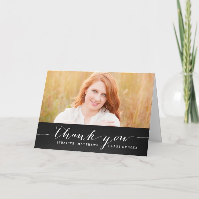 Chalkboard Chic | Graduation Photo Thank You Card (Front)