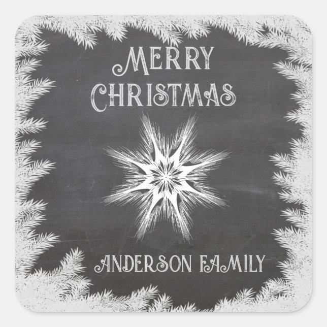 Chalkboard chic holiday Christmas snowflake winter Square Sticker (Front)