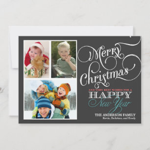 Chalkboard Christmas 3-Photo Holiday Flat Card