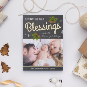 Chalkboard Christmas Blessings   Family Photo Holiday Card