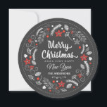 CHALKBOARD CHRISTMAS FLORAL WREATH HOLIDAY PHOTO<br><div class="desc">MERRY CHRISTMAS: Bright and cheerful chalk art botanical wreath with poinsettia, holly, berries, and foliage in red and white on chalkboard background. Personalise this holiday photo greeting flat card with your family name and add your favourite family picture. Contemporary, classic, modern and stylish way to send trendy happy winter holiday...</div>