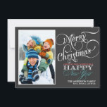 Chalkboard Christmas Holiday Photo Flat Card<br><div class="desc">Fun and festive Merry Christmas greetings with photo frame on chalkboard black background and elegant retro typography with swirl script calligraphy lettering. Add your favourite holiday family photos and customise the text. Contemporary way to send happy winter holiday greetings to all your friends and loved ones with formal vintage flair....</div>