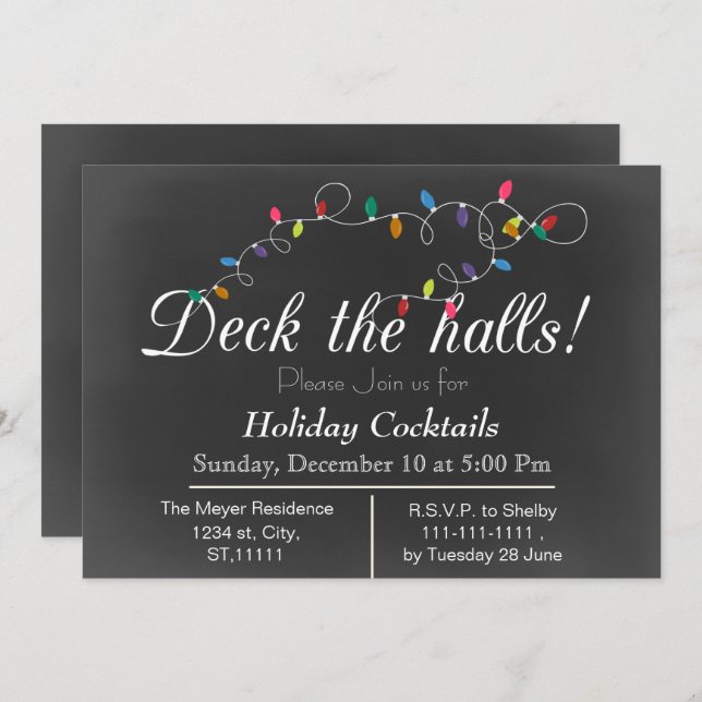 Chalkboard Christmas Lights Holiday party Invites (Front/Back)