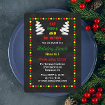 Chalkboard Christmas Lunch or Luncheon Invitation<br><div class="desc">This fun Christmas lunch or luncheon invitation features a chalkboard background for a light display of colourful lights around the invite. As the focal point, two white Christmas trees flank the words "Eat Drink and Be Merry." Red, green, yellow and white make this colourful design. This is a great design...</div>