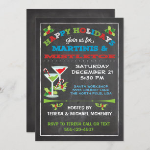 Chalkboard Christmas Mistletoe and Martinis PARTY Invitation