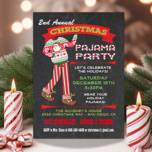 Chalkboard Christmas Pajama Party Invitations