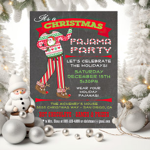 Chalkboard Christmas Pajama Party Invitations