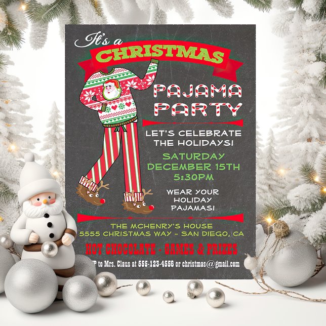 Chalkboard Christmas Pajama Party Invitations (Creator Uploaded)