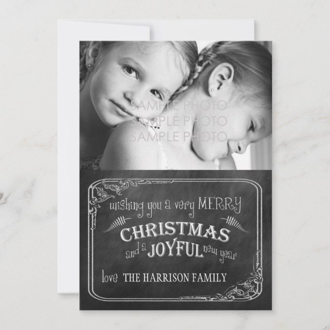 Chalkboard Christmas Photo Card//Red Stripes Holiday Card (Front)