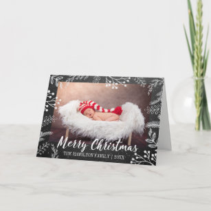 Chalkboard Christmas Snowy Branches Photo Holiday Card