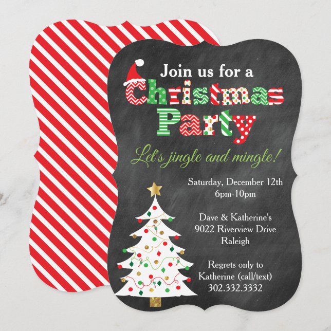 Chalkboard Christmas Tree Party Invitation (Front/Back)