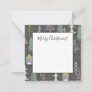 Chalkboard Christmas Trees and Houses Pink Yellow Card
