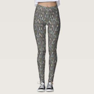 Chalkboard Christmas Trees and Houses Pink Yellow Leggings