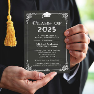 Chalkboard Class of 2025 Grad Cap Graduation Invitation