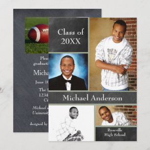 Chalkboard Collage Football - Grad Announcement