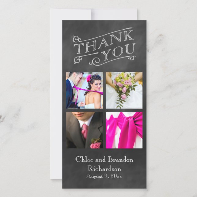 Chalkboard Collage Thank You Photo Card (Front)