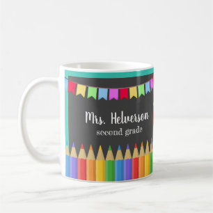 Chalkboard Coloured Pencils Teacher Name & Grade Coffee Mug