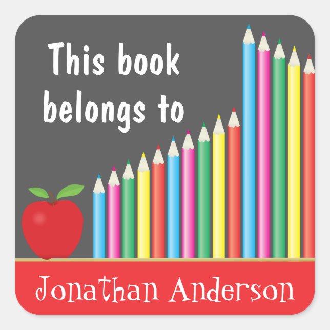 Chalkboard & Coloured Pencils, This book belongs t Square Sticker (Front)