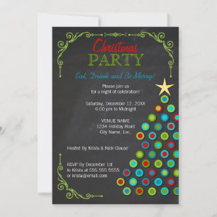 Chalkboard Colourful Christmas Tree Holiday Party Invitation