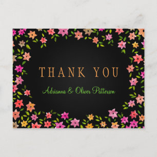 Chalkboard Colourful Flower Wreath Thank You Postcard