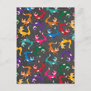 Chalkboard Colourful Foxes Postcard