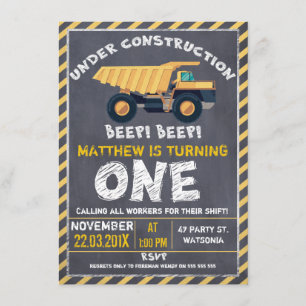 Chalkboard Construction 1st Birthday Invitation