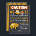 Chalkboard Construction Birthday Invitation<br><div class="desc">This boy's chalkboard under construction birthday invitation features a cute excavator, witches hats and dump truck. The design also includes some dividers on a scanned chalkboard background. I love creating chalkboard invitations and this theme is both popular and fun to design for. I have a new series of chalkboard construction...</div>