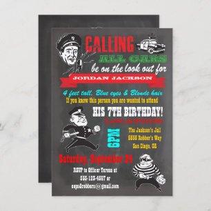 Chalkboard Cops and Robbers  Party Invitation