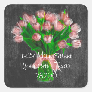 Chalkboard Coral Pink Tulips Address Label